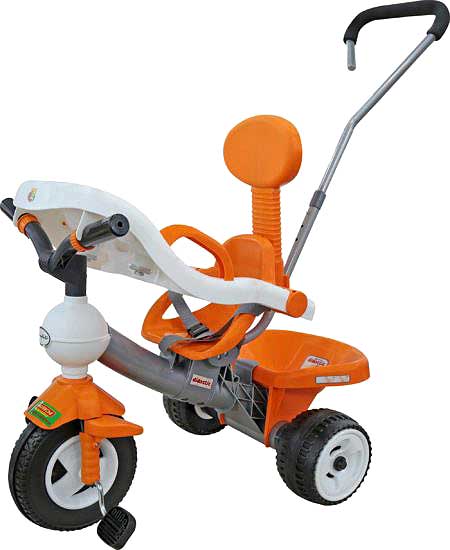 手押し棒付き三輪車後ろから押してあげれるプッシュバー付き3輪車転落防止のシートベルト付き安心トライク背もたれ付きオレンジ×ホワイトおもちゃ付きテーブルDidat...