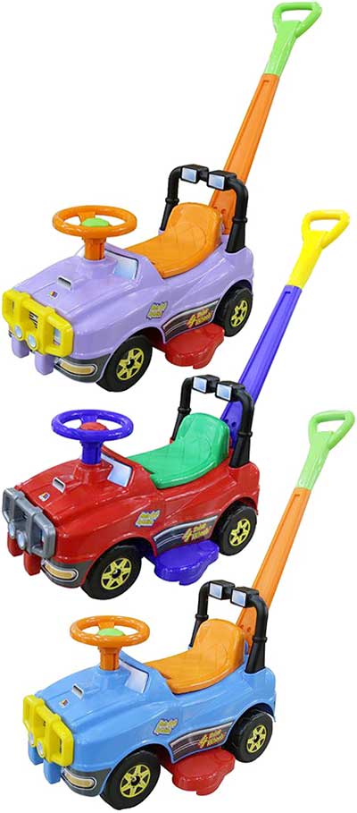 取り外し可能押し棒付き四輪車ジープ プッシュハンドル付き足蹴り乗用玩具 キックカーパープル レッド ブルー誕生日プレゼントやお孫さんへの贈り物に大人気足置き付き...