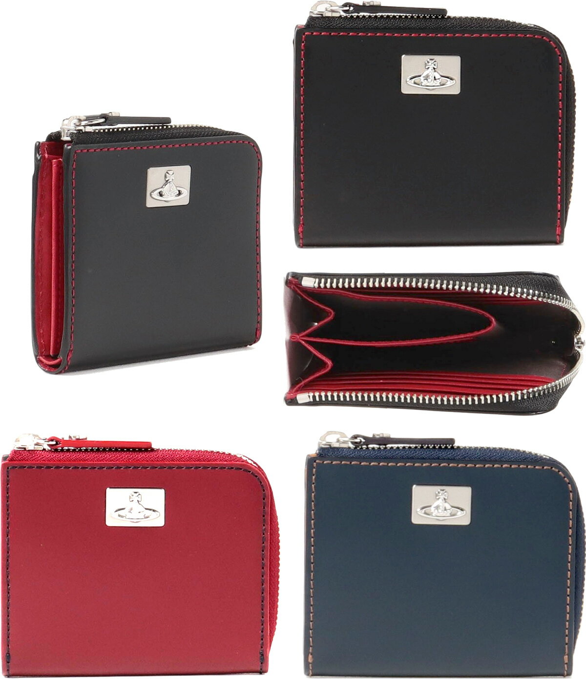 Vivienne Westwoodヴィヴィアンウエストウッド L字ファスナー小銭入れ 財布ワインレッド ダークネイビー ブラックワイドカラーステッチシルバーオー...