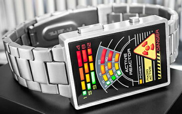 未来系LED腕時計 メンズウォッチスクエアブラックフェイスマルチカラーLEDシルバーステンレスベルト見せる機能 アニメーションプログラム搭載DENGER USB充電核施設コントロールパネル