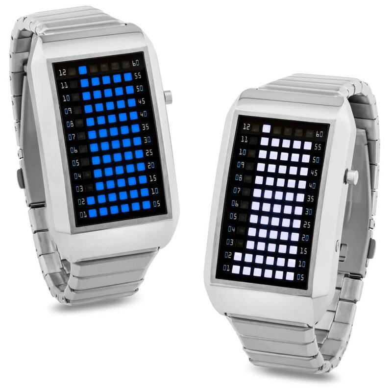 楽天kaminorth未来系LED腕時計おしゃれメンズウォッチ レディースデジタルウォッチプログラミングLEDディスプレイ シルバーメタルバンドホワイトLED ブルーLED アニメーションブロックLED ユニセックススタイル