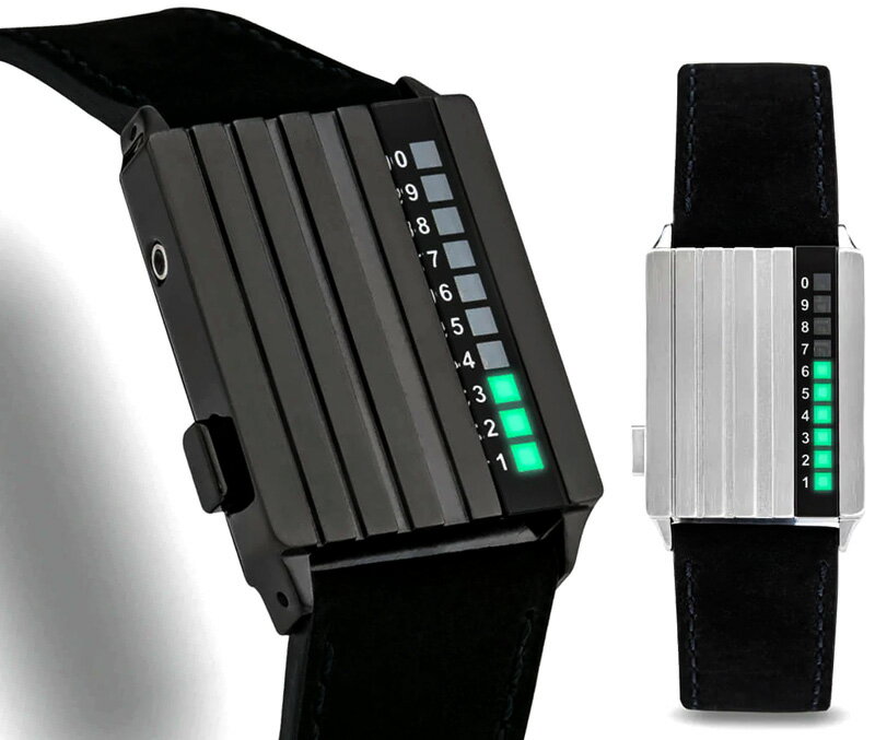 楽天kaminorth未来系LED腕時計 メンズウォッチレディースデジタルウォッチボルテックス 時計の概念をリセットしたブラックケース シルバーケース グリーン LEDブラックベルト ユニセックス東京の高層ビルのネオン広告