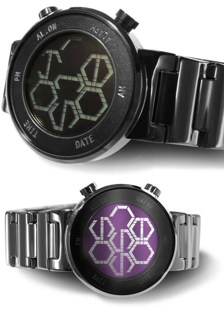 楽天kaminorth未来系LED腕時計 メンズウォッチレディースデジタルウォッチメーターボルテックス 時計の概念をリセットしたブラック シルバー スクエアケース メタルバンドレッド ブルー グリーン ミラーLCD 迷路ユニセックス LCDダイヤル アニメーション表示