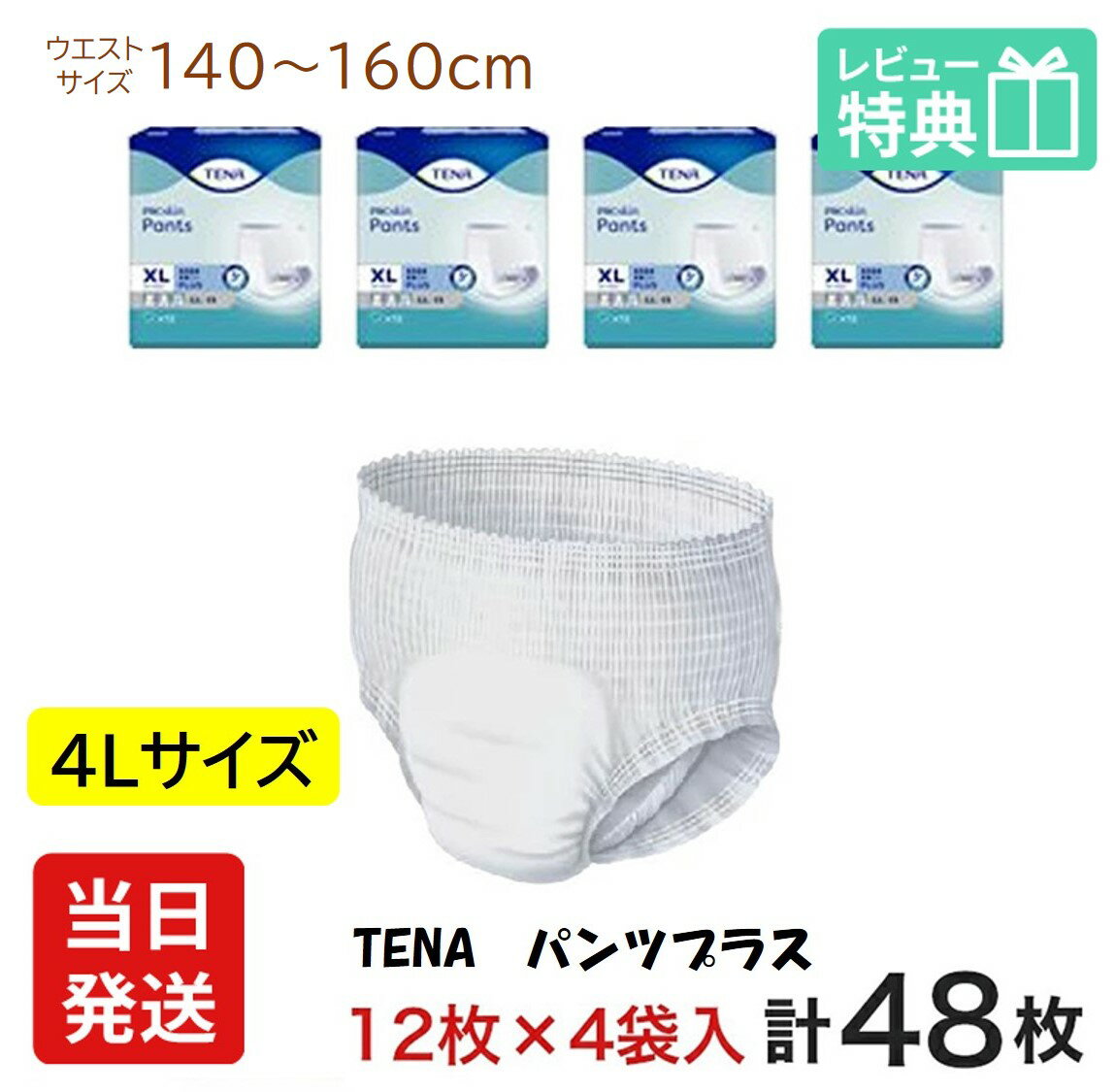 【あす楽】TENA パンツ プラス XL ( 4L ) 12枚×4袋 48枚 ユニ・チャーム メンリッケ テーナ 業務用 ケース販売 おしっこ約4回分 介護用紙おむつ ユニチャーム 大きい人のはくパンツ はくパンツ BIG 介護用紙おむつ