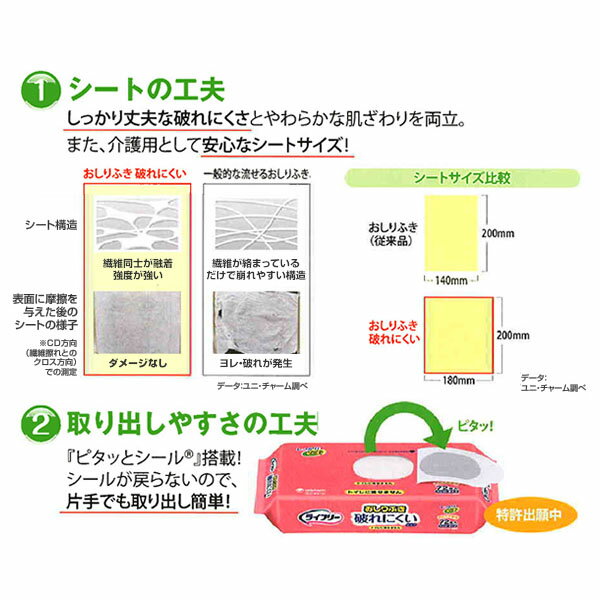 当日発送 ライフリー おしりふき こすらずスッキリ 72枚入 57928→58879 ユニ・チャーム 介護用品 お尻ふき 使い捨てシート ウェットティッシュ 3