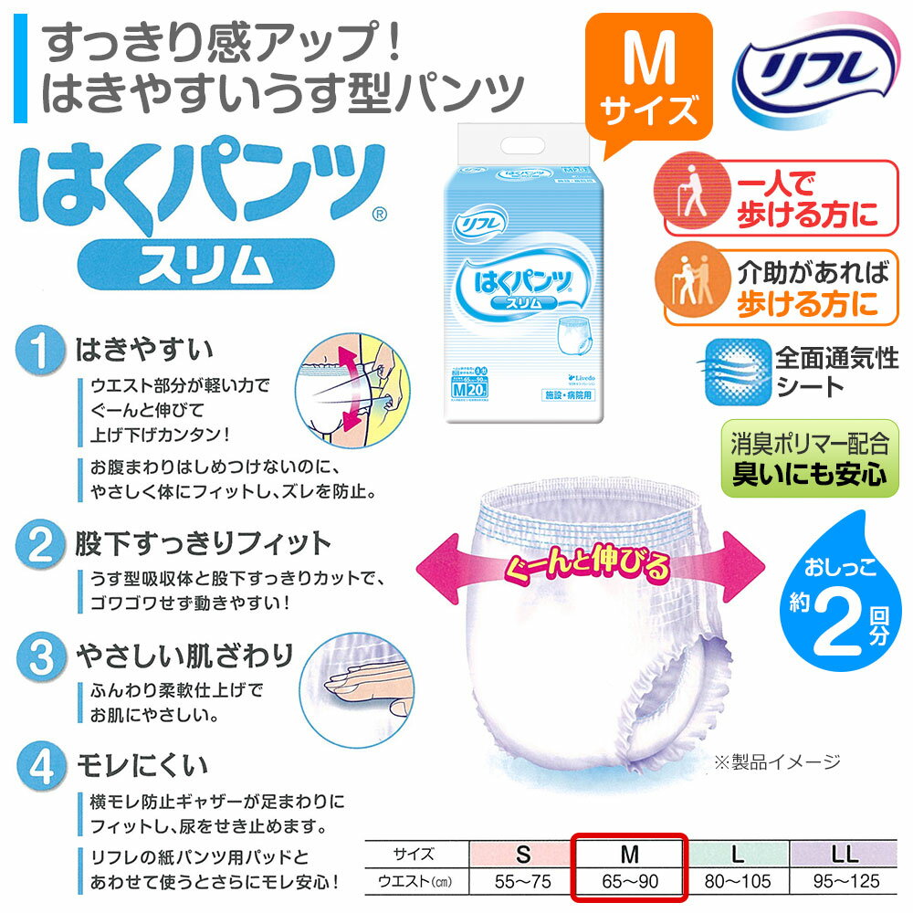 【あす楽】当日発送 リフレ はくパンツ スリムタイプ Mサイズ 20枚×6袋 おしっこ約2回分 リフレ 大人用紙おむつ 大人用オムツ 大人用 紙おむつ 紙パンツ おむつ 大人 介護用パンツ 介護用 介護 2