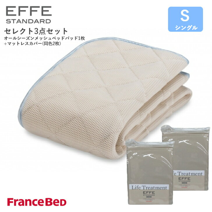 【2/28までポイント10倍】フランスベッド セレクト3点セット オールシーズンメッシュベッドパット1枚 マットレスカバー エッフェスタンダード 2枚 シングルサイズ S France Bed