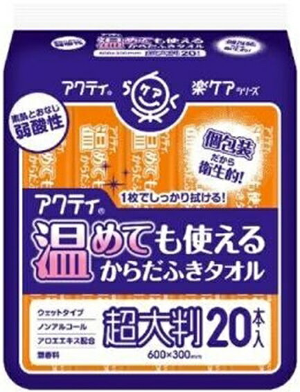 ●電子レンジやタオルウィーマーで温めて使えるウエットタイプ ●衛生的な個包装 ●素肌と同じ弱酸性 ●1枚でしっかりふける超大判サイズ ●ノンアルコール・無香料・アロエエキス配合 ●製造元：日本製紙クレシア ●ケース寸法：340×400×290 商品に関する詳細なお問い合わせは下記までお願い致します。 日本製紙クレシア 101-8215東京都千代田区神田駿河台4-6 03-6665-5302