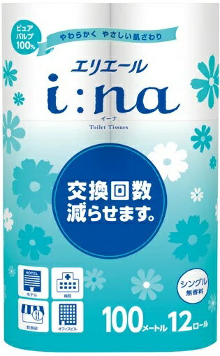 大王製紙　エリエール　イーナ　トイレット　12ロール　シングル　無香料　6パック入り　まとめ買い　送料無料