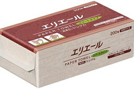 エリエール　ペーパータオル　スマートタイプ　無漂白中判　200枚×30パック　まとめ買い　送料無料↓入荷待ちの際はこちらもオススメです↓エリエール　ペーパータオル　シングル　大判　150枚×25パック