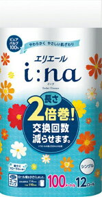 大王製紙　エリエール　イーナ　トイレット　12ロール　シングル　6パック入り　まとめ買い　送料無料