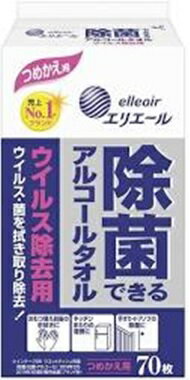 大王製紙　エリエール　除菌できるアルコールタオル　ウィルス除去用　詰め替え用　70枚　24パック入り..