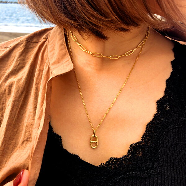 ハワイアンジュエリー スクエア チョーカー ネックレス チェーン 重ね付け ステンレススチール じゃらつけ 錆びない アレルギー対応