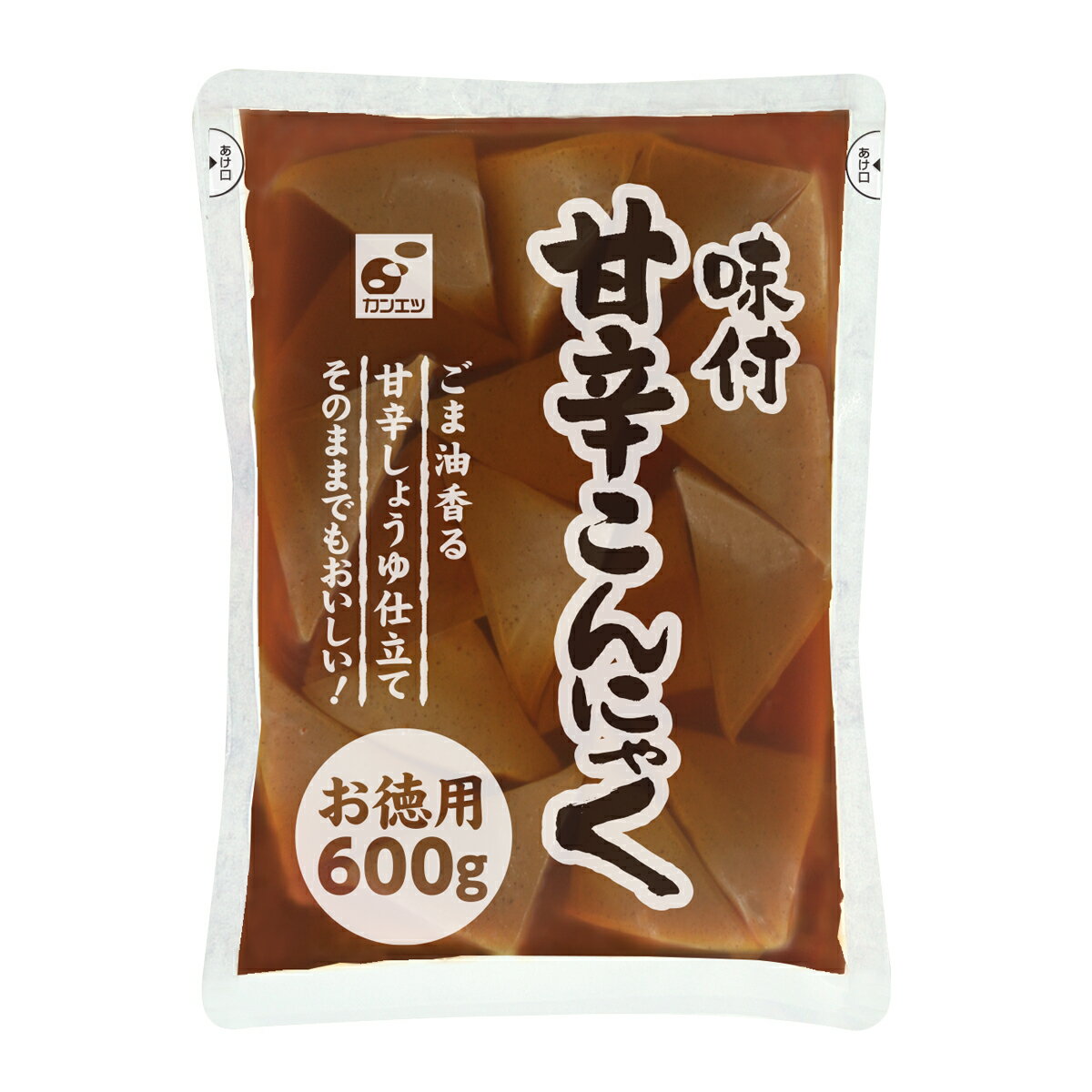 【お徳用味付甘辛こんにゃく600g・12食入】 関越物産 カンエツ レトルト おつまみ 肴 おかず お弁当 こだわり 国産 長期保存 こんにゃく 三角こんにゃく しょうゆ ごま油 徳用 送料無料