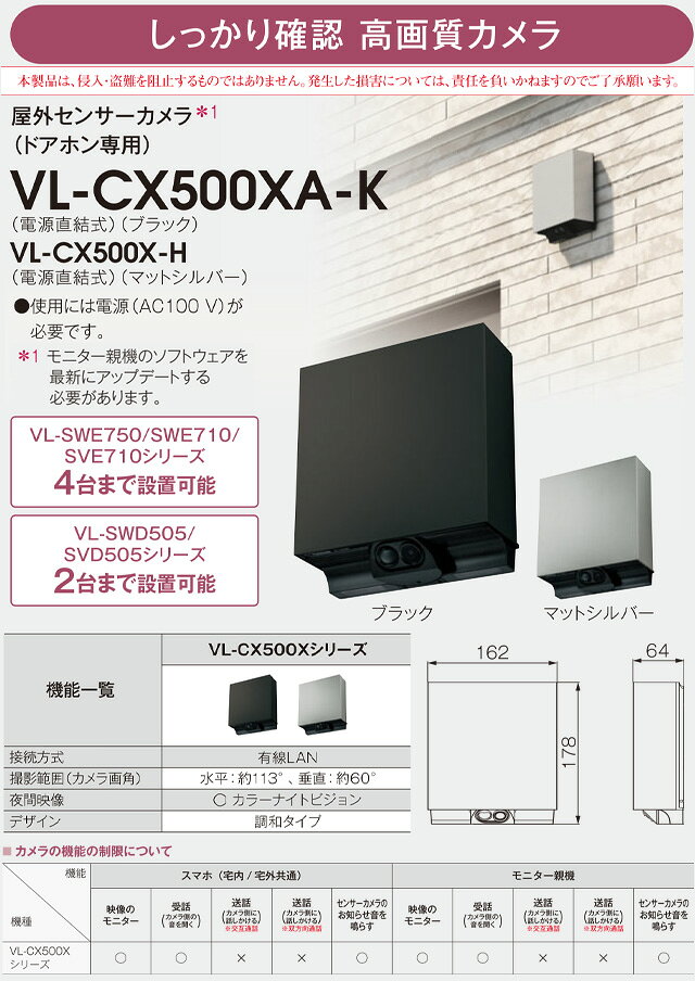 [VL-CX500XA-K] 屋外センサーカメラ（ドアホン専用） パナソニック 防犯カメラ 電...