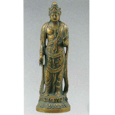 23-07　仏像　聖観世菩薩像　北村西望作　金青銅色　桐箱