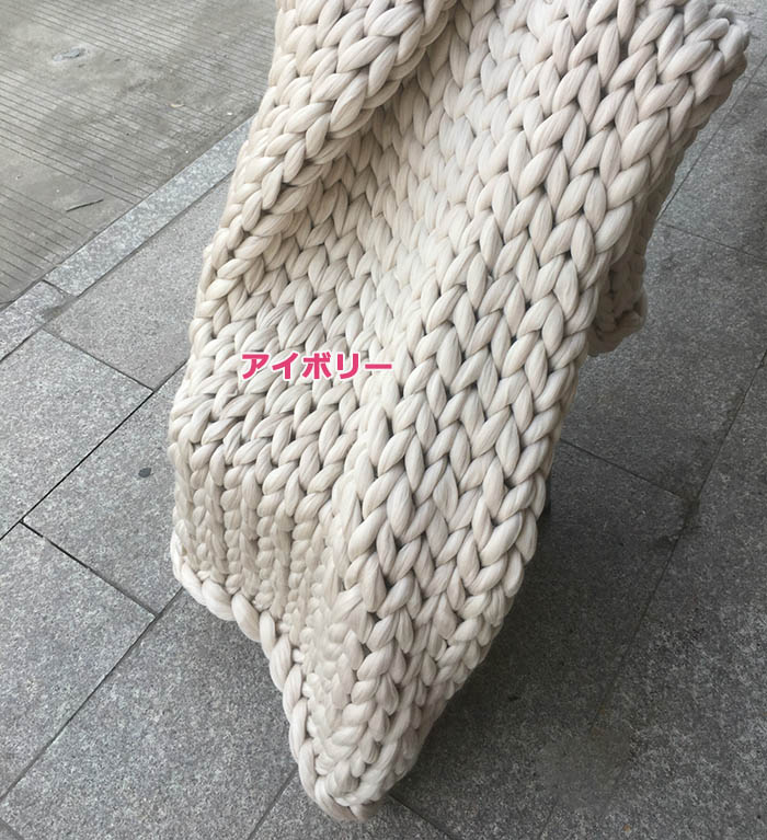 スーパーチャンキーニット ブランケット アクリル100% ニット ひざ掛け 肩掛け 寝具 毛布 超極太ニット SUPER CHUNKY グレー ローゲージニット おしゃれ 冬 防 暖かい ベッドカバー [2]