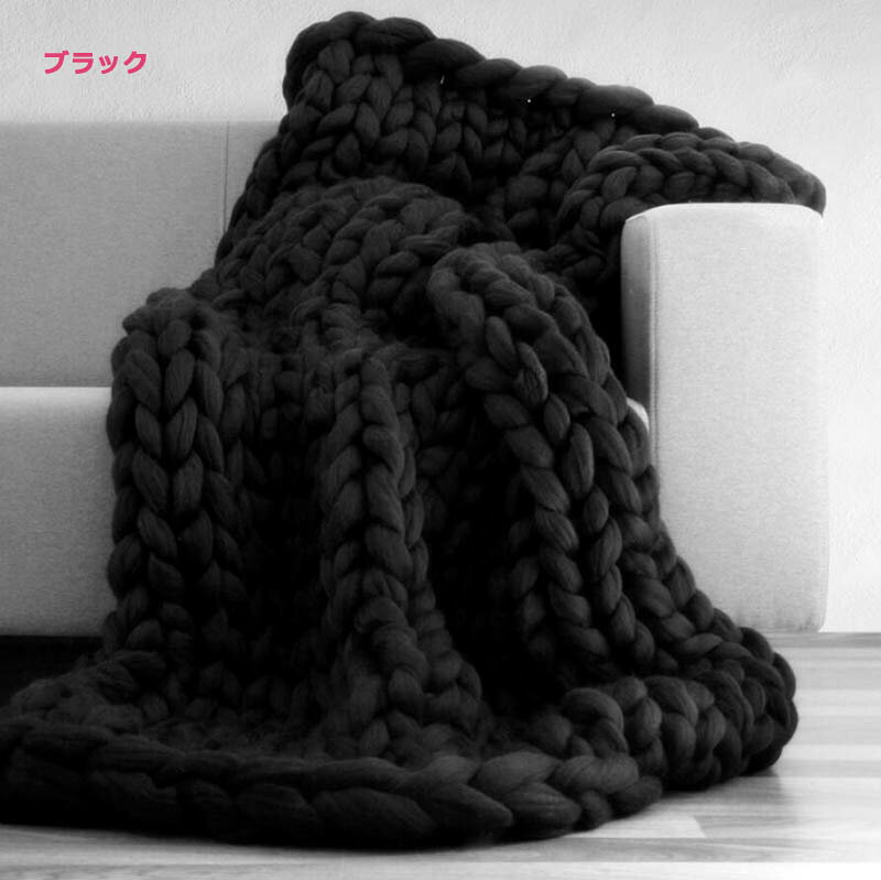 スーパーチャンキーニット ブランケット アクリル100% ニット ひざ掛け 肩掛け 寝具 毛布 超極太ニット SUPER CHUNKY グレー ローゲージニット おしゃれ 冬 防 暖かい ベッドカバー [3]