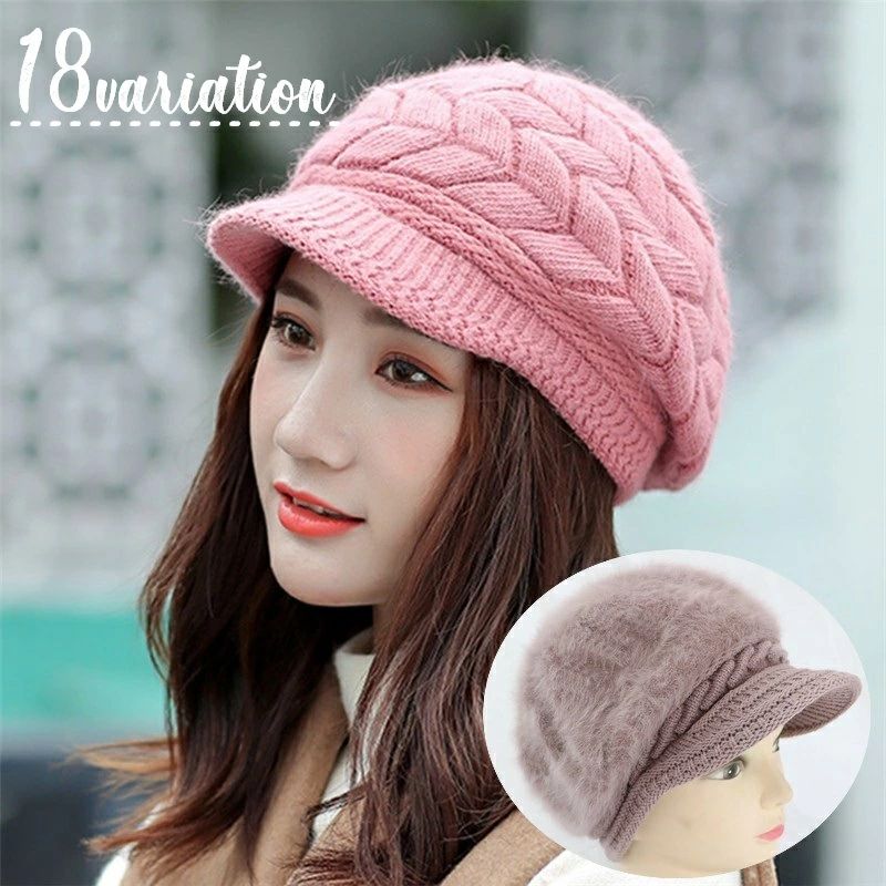 キャスケット帽 つば付き レディース 女性 婦人 ファッション小物 帽子 ニット帽 裏起毛 フェイクファー ケーブル編み 単色 あったか ふんわり 防寒 ヘビロテ シンプル 上品 おしゃれ