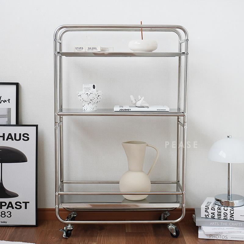 ステンレスワゴン キャスター付き 組み立て式 ラック 3段 収納 スリム キッチン収納 ディスプレイラッ..