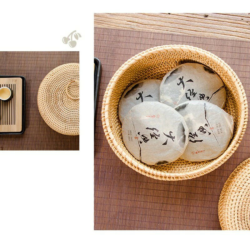 ふた付きかご ラタン 収納バスケット かご ボックス 収納かご カゴ 籐かご 丸 ラウンド お菓子入り 茶の葉入り ふた付き 田園風 小物入れ アジアン 自然素材 バスケット 卓上収納ケース [2]