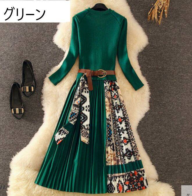 4color レディース ワンピース ニット グリーン パープル ネイビー ブラック ゆったり 秋冬 秋 オーバーサ ニュアンスカラー 冬