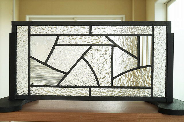 ステンドグラス パネル 住宅用 横長方形 カーブとストレート 11種のクリア 40cm×20cm【ステンド 室内窓 壁埋め込み …