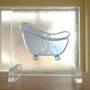 訳あり フュージング バスタブ1 ブルー 12cm×12cm 【ステンドグラス工房直販 ドア 扉 スクエア 明かり採り 壁埋め込み 小窓 新築 改築 新生活 リ...