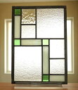 ステンドグラス 住宅用 14のスクエア グリーン×クリア 25cm×35cm 訳あり 【ステンド 室内窓 壁埋め込み 明り採り 新築 改築 新生活 リフォーム インテリア 建材パーツ 空間アクセント 室内装飾 壁装飾】