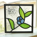 ステンドグラス パネル 住宅用 葉っぱと花 右 ブルー 18cm×18cm 【ステンド 室内窓 壁埋め込み スクエア 小窓 植物 明かり採り】|詳細画像