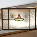 ステンドグラス パネル 住宅用 小さなつぼみ パープル 40cm×25cm 【ステンド 室内窓 壁埋め込み スクエア 小窓 アンティークモチーフ レトロ 明り採...