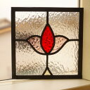 ステンドグラス パネル 住宅用 チューリップ レッド×ピンク 18cm×18cm 【ステンド 室内窓 壁埋め込み スクエア 小窓 アンティークモチーフ 明かり採...