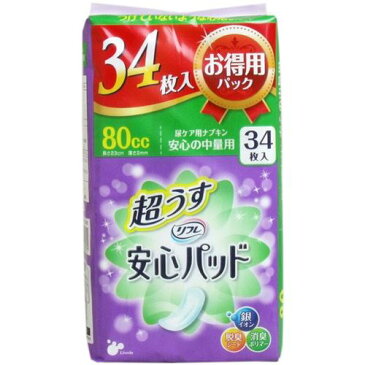 リフレ 尿とりパッド 安心の中量用 超うすパット 尿ケア用ナプキン 80cc 34枚入×6セット