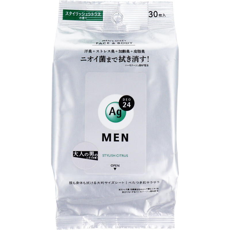 エージーデオ24メン メンズシート フェイス＆ボディ用 スタイリッシュシトラスの香り 30枚入 汗拭きシ..