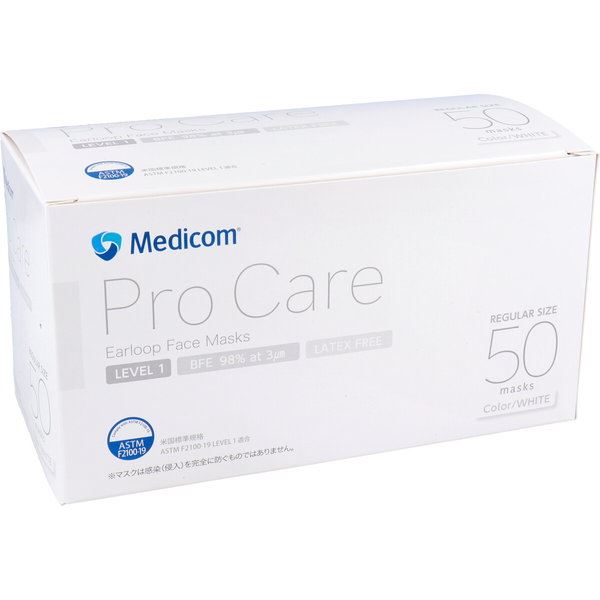 マスク 不織布 プロケア イヤーループマスク レギュラーサイズ ホワイト 50枚入