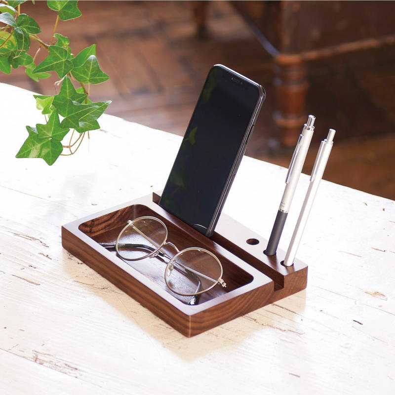 オーバーナイター 天然木 ウォールナット 眼鏡置き スマホ立て ペンホルダー