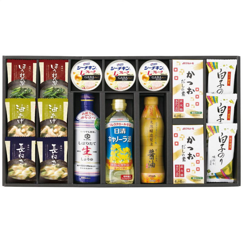 ■商品説明 お湯を注ぐだけでできる本格的なお味噌汁に、和の食材、調味料をセット。 ■商品詳細 製造生産地：日本製 賞味期間：製造日より常温約450日 アレルゲン：乳成分・小麦・えび/大豆 重さ：2800g