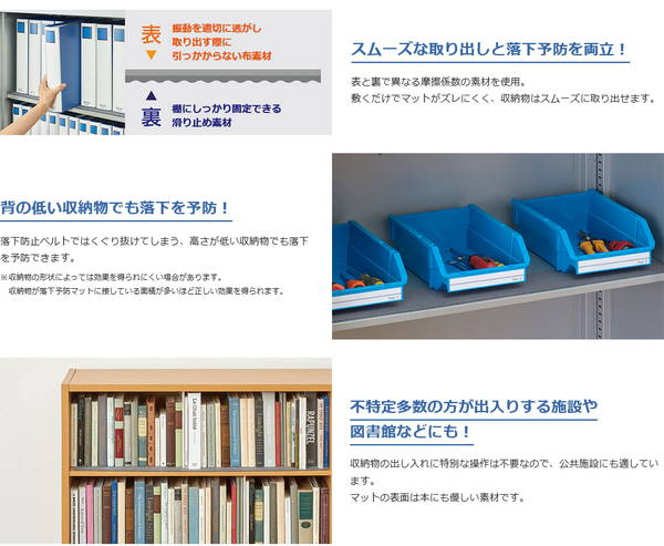 地震対策グッズ 転倒防止 収納棚に敷く落下予防マット 棚幅900mm用 5枚入 フリーカット対応 3