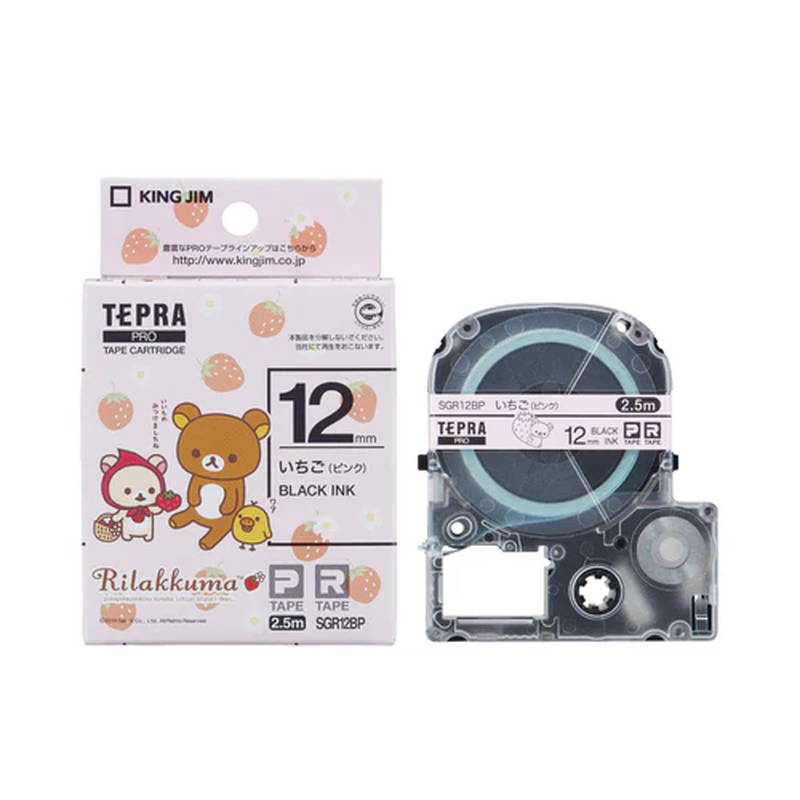 テプラ テープカートリッジ 純正 キングジム TEPRA PRO プロ リラックマラベル いちご SGR12AS 幅12mm ピンクx黒文字【メール便 送料無料】