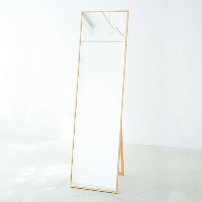 スタンドミラー 全身鏡 姿見 高級 木製フレーム ツガ材 無垢材 細枠 フラット 幅42×高さ153cm 日本製