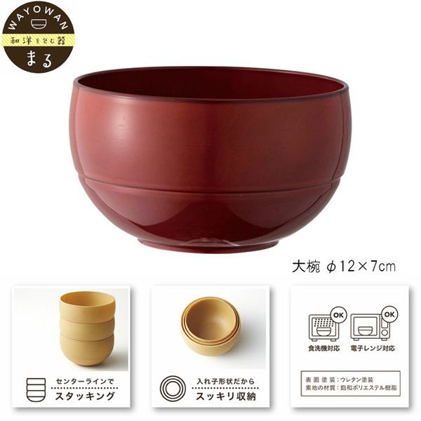 お椀 汁椀 茶碗 大椀 WAYOWAN 丸型 大 朱 食洗器対応 電子レンジ対応 和食器 日本製