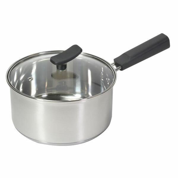 片手鍋 18cm ガラス蓋付き ガス火 IH対応 チーノ ステンレス製3層底 片手鍋 鍋の深さ94mm