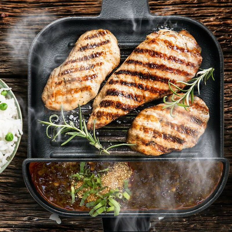 卓上グリルパン ガス火 IH対応 鉄鋳物製 デリッシュ・ライフ COLO スクエアグリルパン 13cm ソースカップ付