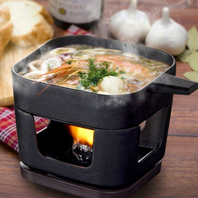 卓上フライパン ガス火 IH対応 固形燃料用コンロセット 鉄鋳物製 デリッシュ・ライフ COLO スクエアパ..