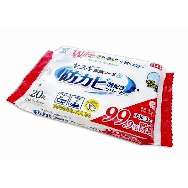 お掃除ウェットシート アルコール99.9%除菌 セスキ炭酸ソーダ 防カビ剤配合クリーナー 20枚入 日本製