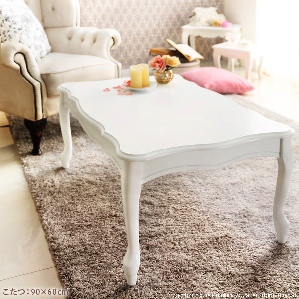 白いこたつテーブル おしゃれ 長方形 105×60cm クラシック 猫足テーブル 猫脚家具 ねこ脚