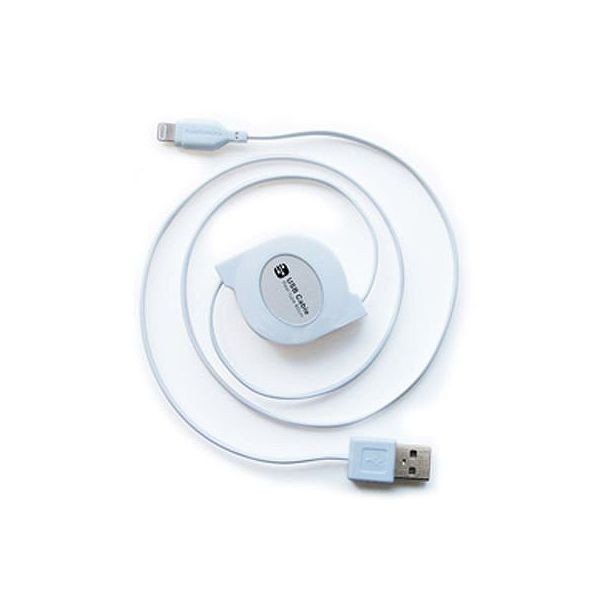 ライトニングケーブル Lightning アイフォン充電ケーブル Apple MFI認証品 巻き取り式 延長 USB充電器/同期 リール コード長さ80cm LN WH KL-31