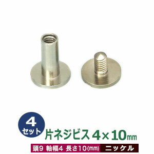 片ネジ式ビス 4 X 10mm【シルバー】4セット1袋 頭 9mm 太さ 4mm 長さ 10mm ニッケルメッキ 真鍮 ネジ 取り外しできる アルバム 手作りバインダー 取り付け 金具 ネコポス