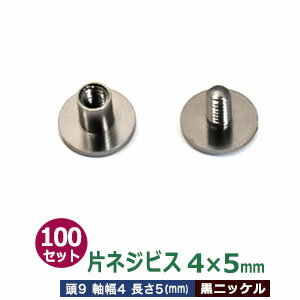 片ネジ式ビス 4 X 5mm【ブラック】100セット1袋 頭 9mm 太さ 4mm 長さ 5mm 黒ニッケルメッキ 真鍮 ネジ 取り外しできる アルバム 手作りバインダー 取り付け 金具 送料無料