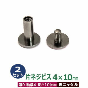 片ネジ式ビス 4 X 10mm【ブラック】2セット1袋 頭 9mm 太さ 4mm 長さ 10mm 黒ニッケルメッキ 真鍮 ネジ 取り外しできる アルバム 手作りバインダー 取り付け 金具 ネコポス